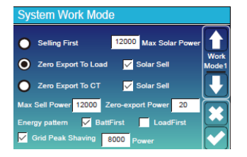 The System Work Mode settings screen