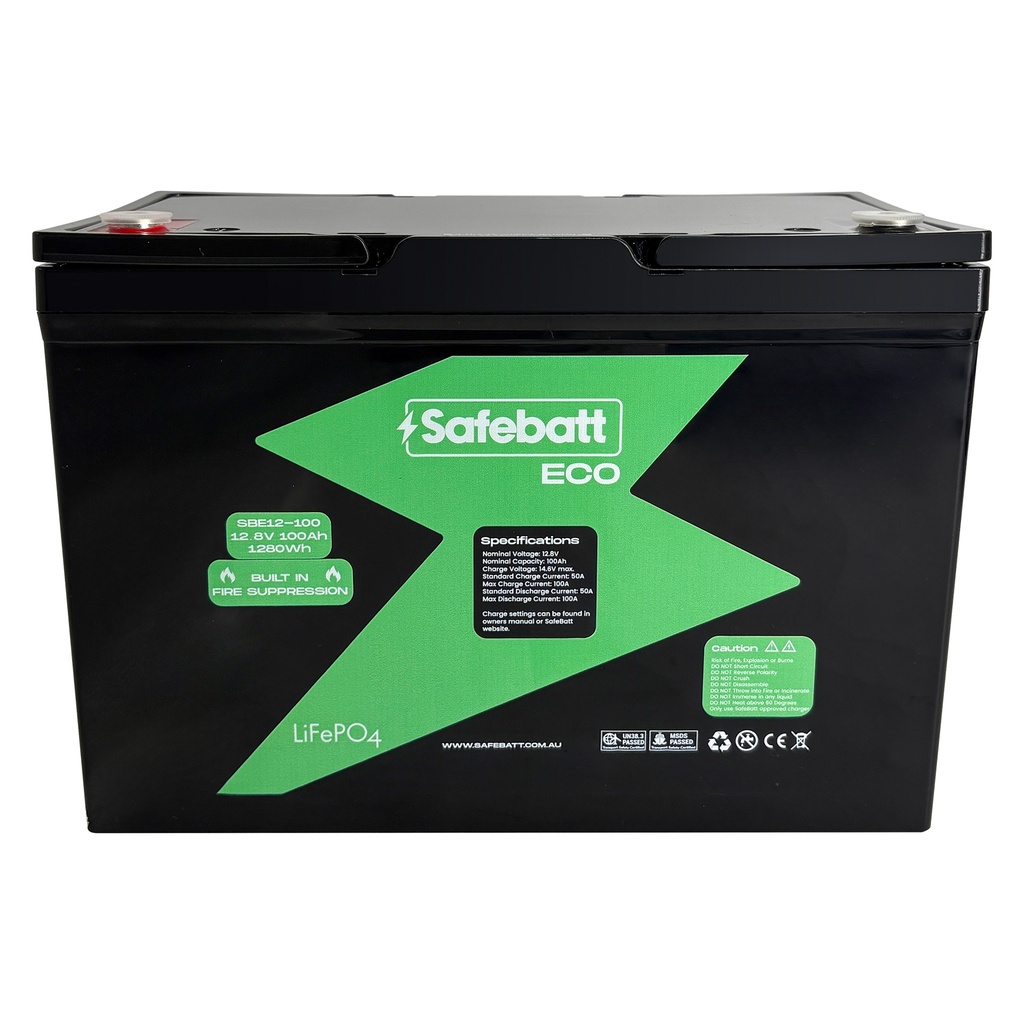 SafeBatt Eco 12V 100Ah - Built-in Fire Suppression