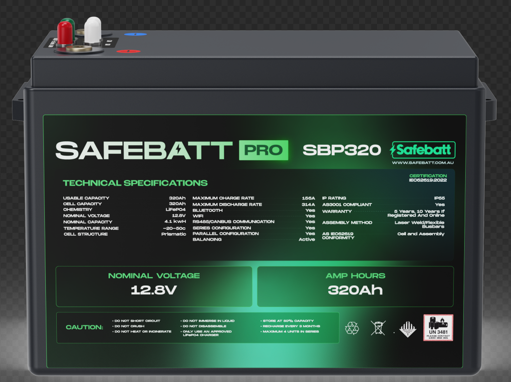 SafeBatt Pro 12.8v 320Ah LFP Battery 4.1kwHr