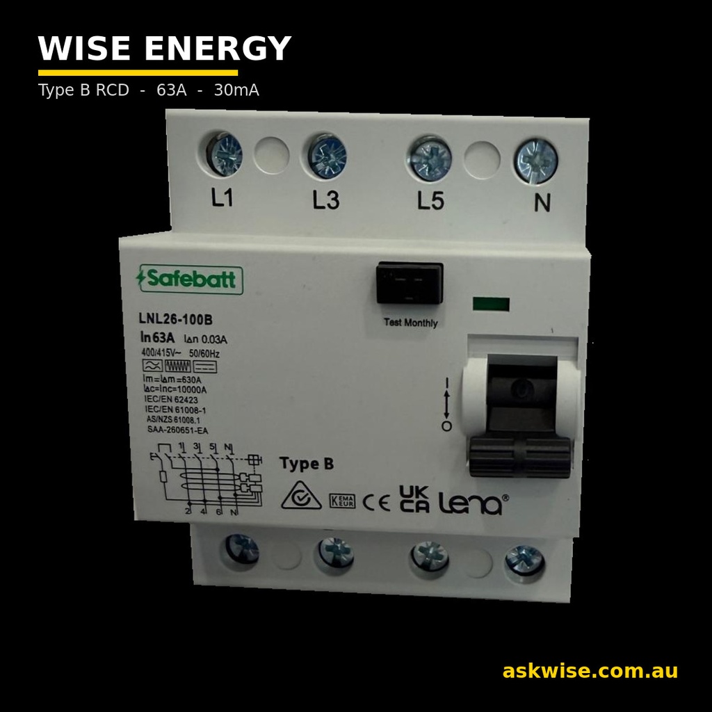Type B RCD 63A 30mA 4-Pole — EV Charger, SAA Approved